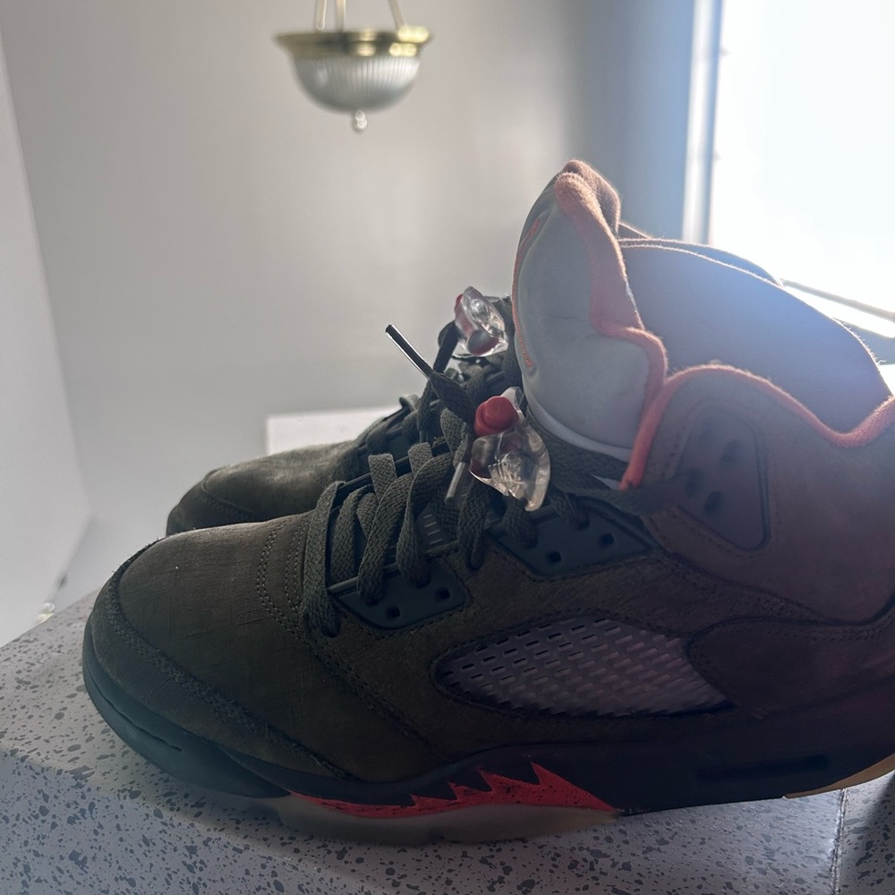 K Jordan Olive and Red Athletic Shoes